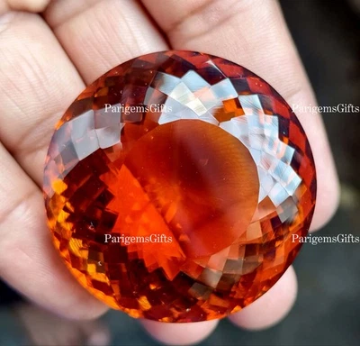 Piedra preciosa suelta de corte redondo citrino naranja profundo de 245 quilates para regalos de anillo y colgante Foto 1 de 4