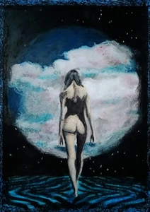 Portret kobieta obraz papier A4 olej pastel sztuka, olej pastel sztuka na papierze A4 - Zdjęcie 1 z 2