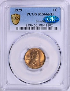 1929 Lincoln Cent : PCGS MS66RD CAC Biwald Collection - Picture 1 of 3