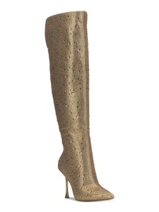 INC Womens Gold Ankle Zip Goring Split Saveria Pointed Toe Stiletto Boots 8.5 M - Picture 1 of 11