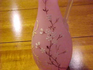 PINK MOTHER OF PEARL SATIN GLASS 8" EWER W ENAMELLING  - Picture 1 of 3