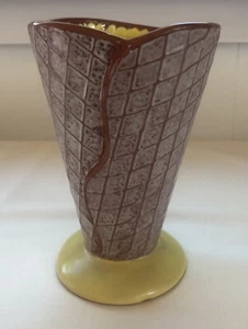 Retired Ceramic Hallmark Waffle Ice Cream Cone Sundae Cup - Yellow - Picture 1 of 7