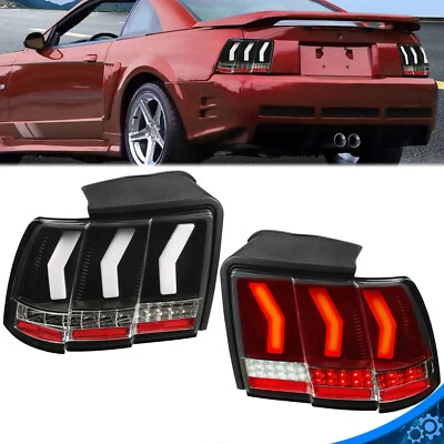 Luces traseras lámparas de freno LED negras señal de giro secuencial para Ford Mustang 99-04 Foto 1 de 4