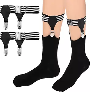 Mens Sock Garters Adjustable Non-Slip Suspenders for Stockings Black White Pair - Picture 1 of 12