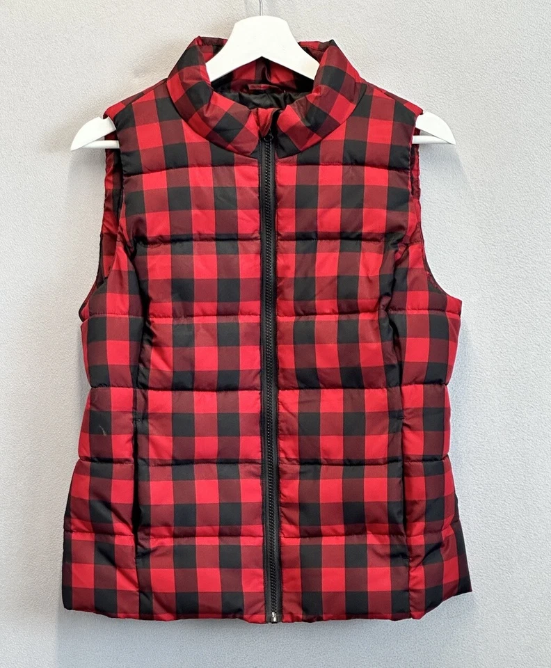 Chaqueta chaleco acolchado a cuadros Ruffhewn Petite mediana roja y negra Buffalo para mujer Foto 1 de 4