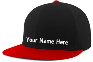 210 Flex Fitted Blk/Red Custom Embroider Flat Bill Cap 6 7/8-71/4 or 7 1/4-7 5/8 - Picture 1 of 11