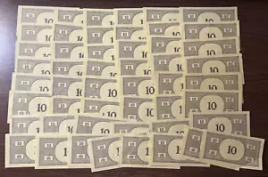 Vtg 1965 Monopoly Money Only ~ 50 Yellow Ten Dollar Bills ~ Replacement Pieces - Picture 1 of 5
