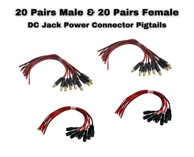 20 Pair Male and 20 Pair Female 2.1mm x 5.5mm DC Power Plug Jack Connector - Image 1 of 4