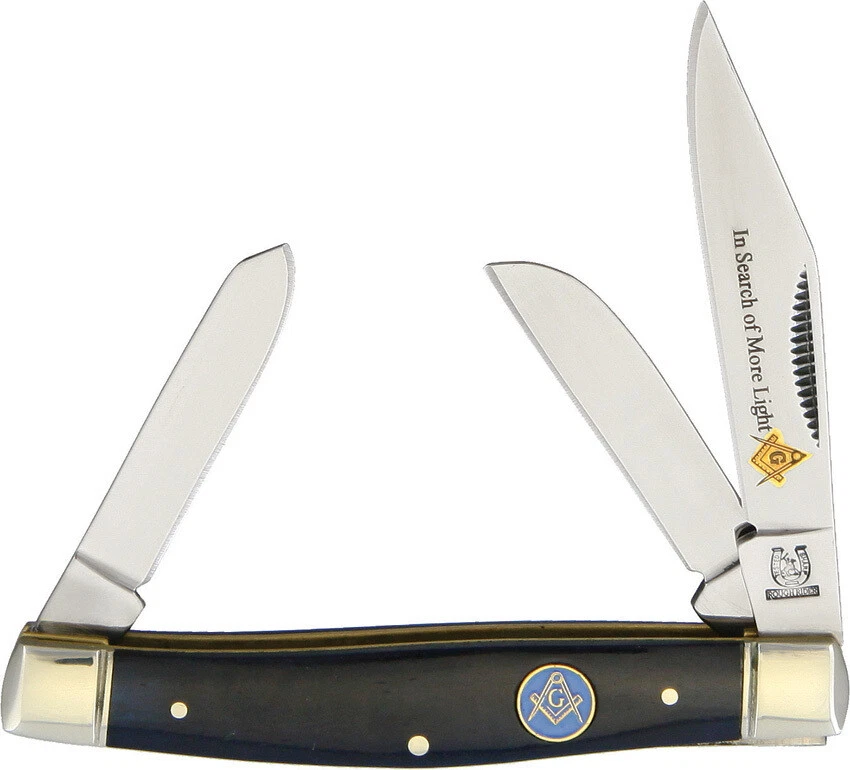 Rough Rider RR1764 Blue Bone Masonic Stockman 3 Blade Folding Pocket Knife