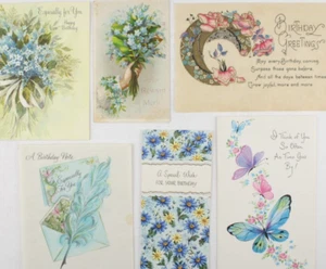 Lot 6 Vintage Antique Greeting Cards Floral Blue Flowers Butterflies Birthday - Picture 1 of 4