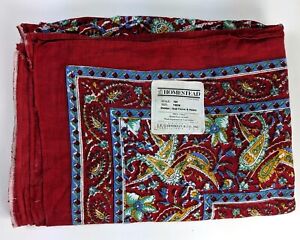Homestead Indian Bedspread Twin, Red Gad Paisley Block Print Vintage Hippie