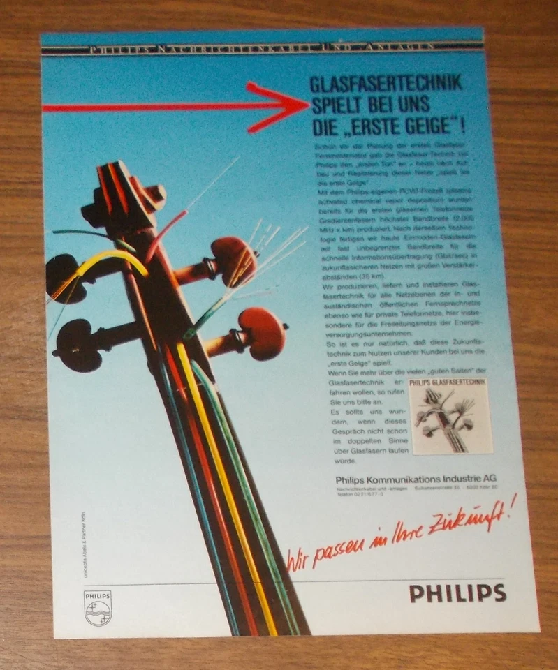 Seltene Werbung PHILIPS GLASFASERTECHNIK Nachrichtenkabel & Anlagen 1987 - Image 1 of 1