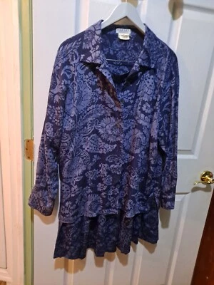 复古 Jaeger 薄羊毛混纺半身裙衬衫套装海军蓝紫色 M 码 — 第 1/4 张图片