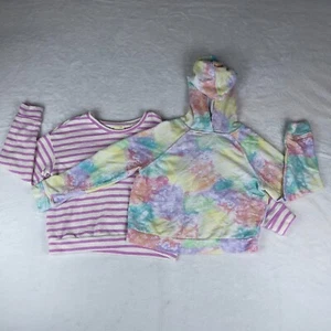 Lot of 2 Cat & Jack Hoodie Sweatshirt Girl's Small Multi Tie Dye Long Sleeve - Picture 1 of 4