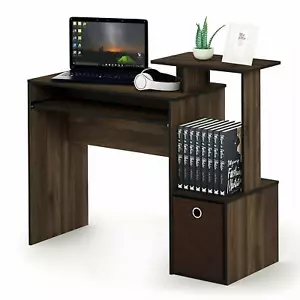 Walnut Finish Student Desk Storage Bin Laptop Computer Table Office Workstation - Picture 1 of 5
