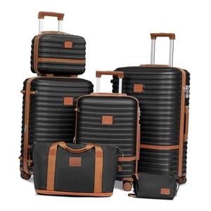 Luggage Set 3 Piece Suitcase Sets 6 piece set (13/20/24/28inch) Black brown - Picture 1 of 7