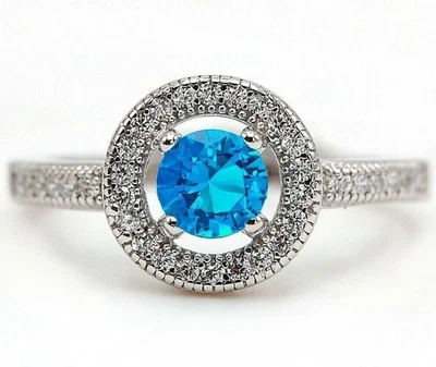 Anillo de plata de ley 925 con topacio azul y topacio blanco de 1 quilate talla 7 N1-9 Foto 1 de 3