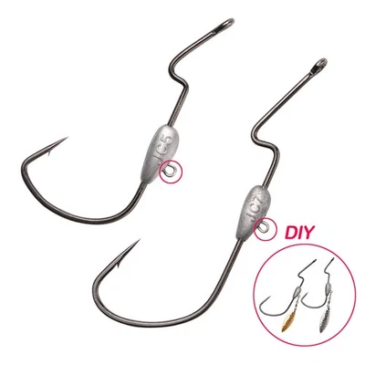 10Pc Wide Gap Fishhook Sinker Weighted Worm Crank Fishing Hook Fishing Clip Snap - Image 1 of 4