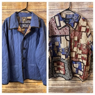 Koos of Course Reversible Quilted Silk Jacket size 2X Blue Red Button Front NWT - Image 1 of 4