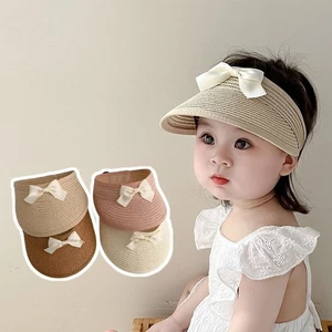 Empty Top Bow Straw Hat Korean Visor Cap New Baby Straw Caps 5-36 Months - Picture 1 of 16
