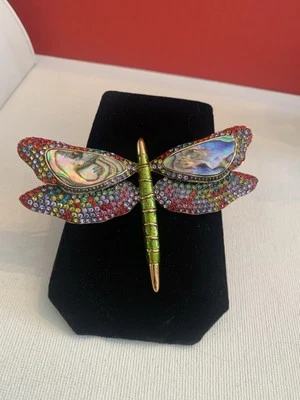 JOAN RIVERS 经典 ABALONE/水晶刺绣龙花胸针 全新/无盒 — 第 1/4 张图片