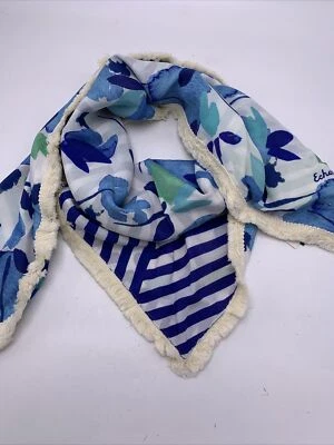 NWT Women’s Echo Silk Shawl Blue Flowers Reversible Fringe Triangle C7 - Image 1 of 4
