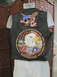 Chaleco de moto de cuero para mujer EE. UU. Militar Héroes caídos Parches Big Eagle XL - Imagen 1 de 9