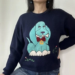 Vintage 80'sVicunol embroidered appliqued dog sweater from Argentina - Picture 1 of 10