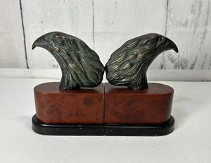 BEAUTIFUL VINTAGE BRONZE EAGLE HEAD BOOKENDS ON ROSEWOOD BASE - Picture 1 of 5