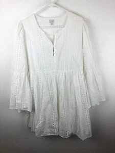 Mud Pie White Eyelet Dress SZM Long Bell Sleeves Below Knee Wedding Holiday A17 - Picture 1 of 8