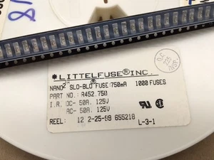 (25 piezas) Fusible Littelfuse R452.750, 750 mA 125 vac, Fusible NANO de montaje en superficie - Imagen 1 de 1