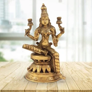 Hindu God Brass Goddess Sitting Laxmi Ji Idol Figurine Statue For Home Decor - Picture 1 of 6