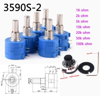 10 Turn Potentiometer 3590S Wirewound Variable Resistor Precision Multi-turn POT - Image 1 of 4