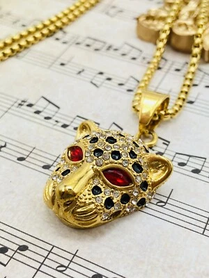 Collar Colgante Pantera Leopardo con Dije de Cristal Chapado en Oro 18K Cadena Hip Hop Foto 1 de 4