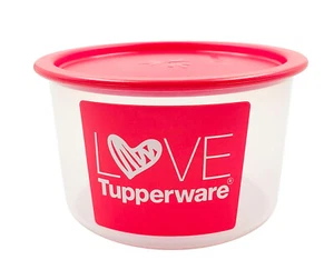 Tupperware Red Clear One Touch OT Plastic Topper Small Round Container 950ml - Picture 1 of 8