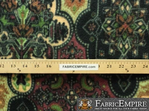 Polar Fleece Stoff Druck DAMAST MUSTER GRÜN BRAUN GELB Meterware - Bild 1 von 2