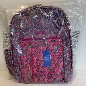 Vera Bradley Ditsy Dot Teal Blue & Pink Grand Laptop Backpack NWT $108