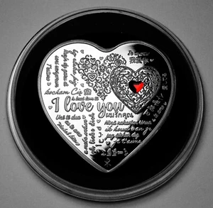 Large HAPPY VALENTINE'S DAY Heart Shaped Silver Commemorative. Gift/Present. Gem - Picture 1 of 18