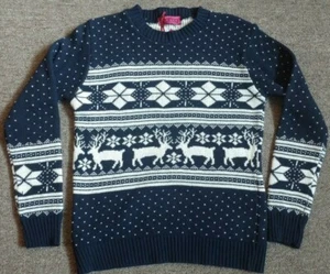 Suéter Pullover Navidad Boohoo Mujer Talla S/M Azul Marino Blanco Hecho en Reino Unido - Imagen 1 de 11
