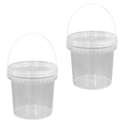2 Pcs Ice Cream Bucket Plastic Storage Beverage Food Tub Clear with Lids - Image 1 of 4