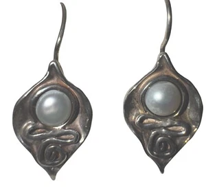 Vintage Silpada 925 Sterling Silver Pearl Dangle Earrings - Picture 1 of 2