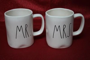 RAE DUNN ARTISAN COLLECTION BY MAGENTA MR. & MRS. COFFEE MUGS - NEW - S/2 - Picture 1 of 1