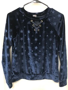 Ransom Girl Velour Long Sleeve Sweatshirt Navy Blue Navy Blue Stars Size L (14) - Picture 1 of 11