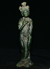 11"vieux jade vert chinois sculpté tête d'oiseau Kwan-yin Guan yin déesse Statue