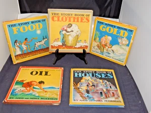 ANTIQUE BOOKS(5) THE STORY BOOK OF CLOTHES GOLD HOUSES OIL FOOD PETERSHAM 1933 - Picture 1 of 8