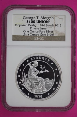 2015 Silver Proof .999 Morgan Proposed Design $100 Union Private Issue 1 OZ 909 - Image 1 of 3