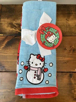 Hello Kitty Hand Towels 2pk Snowman Stripes Snowflakes Bows Winter Christmas New - Image 1 of 3