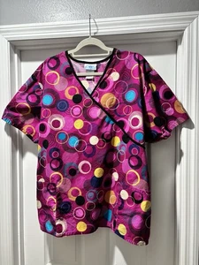 SB Scrubs Dark Magenta Medical Scrub Top With Circles And Black Trim Size 3X - Picture 1 of 11