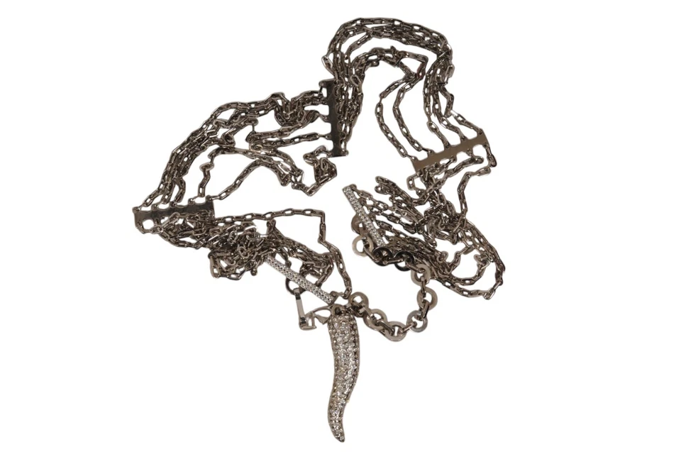 Cinturón ajustable plateado Valentino para mujer con eslabones de cadena de cuerno de cristal plateado Foto 1 de 4