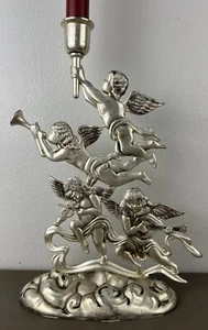GODINGER Silver Candle Holder ANGELS Musical Instruments Cherubs 10"Tall - Picture 1 of 12